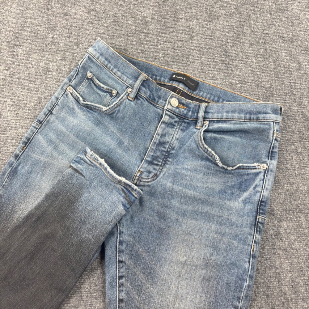 Purple Brand Jeans 33W x 32L Blue Black Ombre Distressed Slim Fit Denim Men's